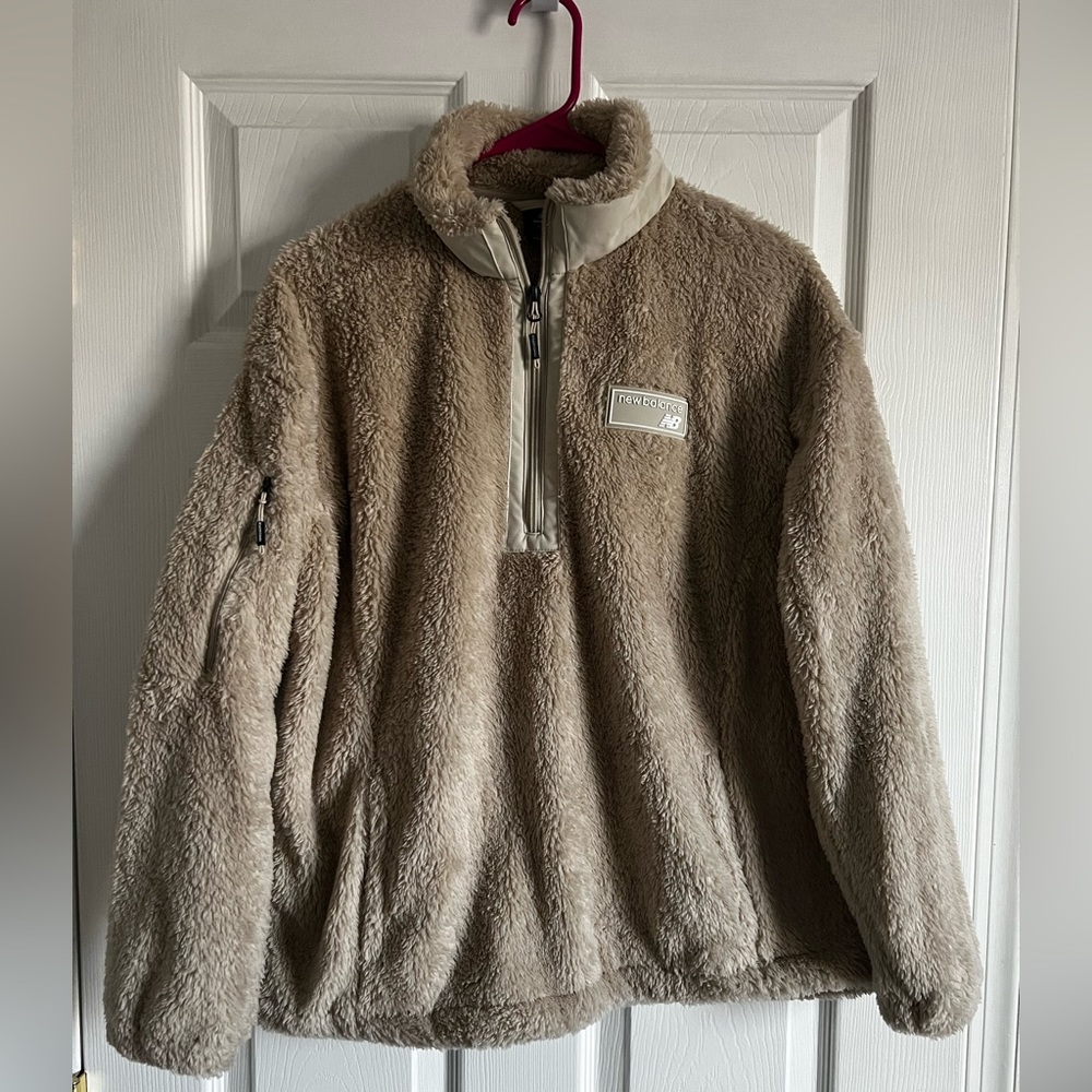 Tan fuzzy new balance quarter zip